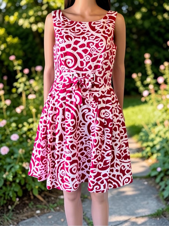 Just...Taylor Dresses & Skirts - Just Taylor Dress Women’s 6 Pink White Cotton Fit & Flare Tie Waist Pockets